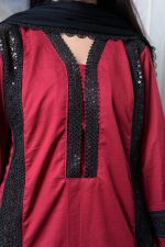 Maroon Black Embroidered Stitched Suit - Image 2