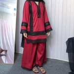 Maroon Black Embroidered Stitched Suit