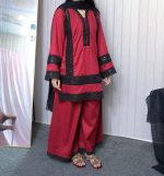 Maroon Black Embroidered Stitched Suit