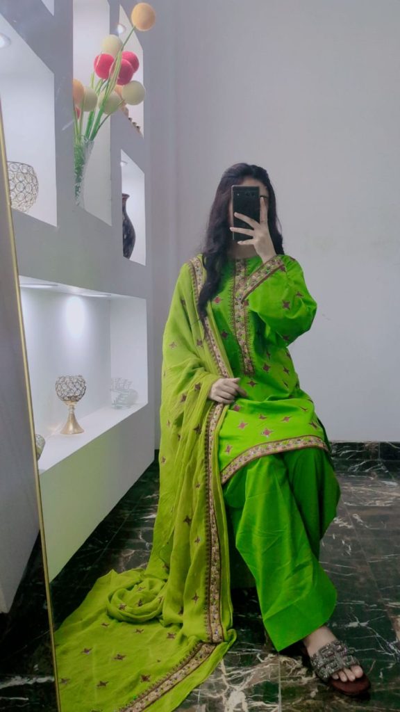 Heavy sequence embroidery on shirt's front size and sleeves Full duppta embroidered 3PCS Artical Size measurement Chest :20 Shirt length :35 Stuff lawn Trouser length :38 Stuff lawn Duppta stuff pure All sizes Available